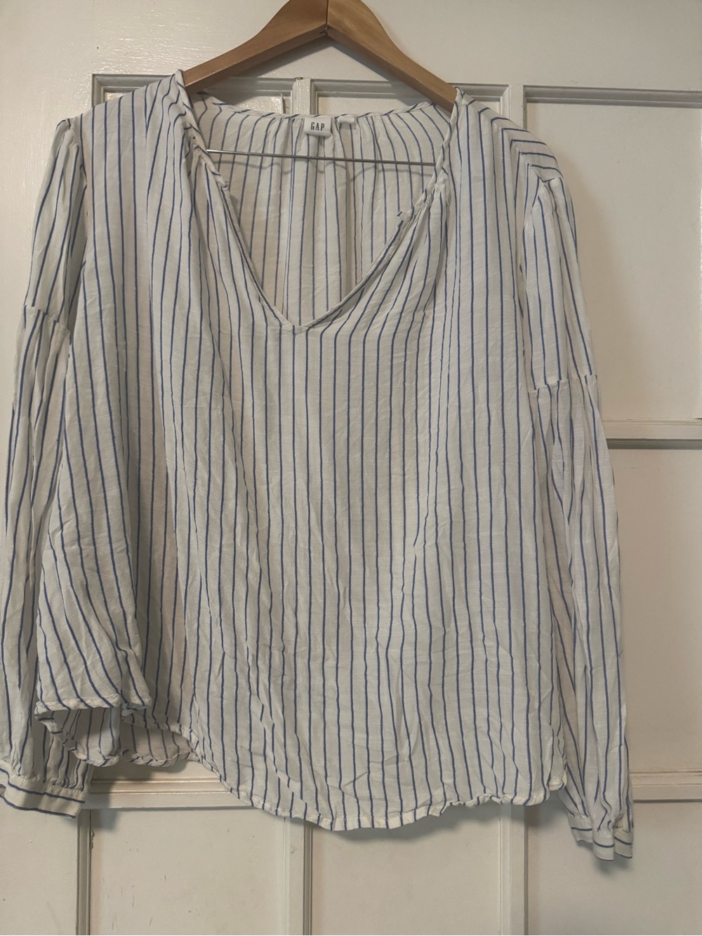 GAP White Blouse with Blue Vertical Stripes